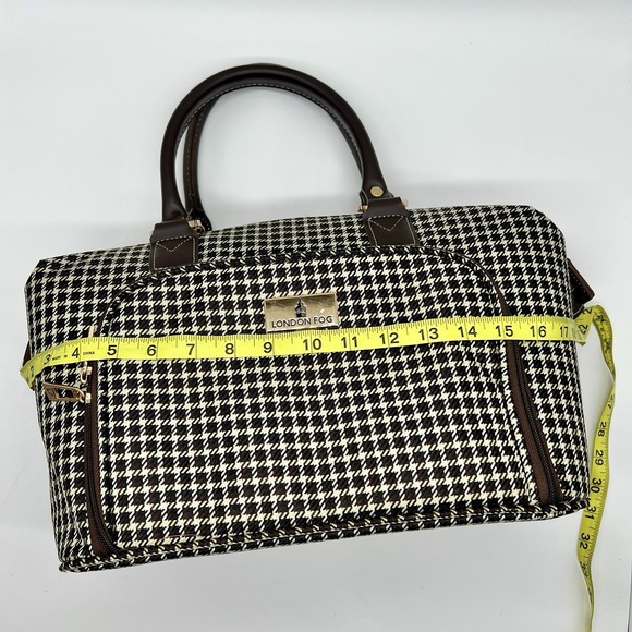 London Fog Oxford Cabin Bag Brown & Cream Houndstooth Carryon Bag - Picture 7 of 8